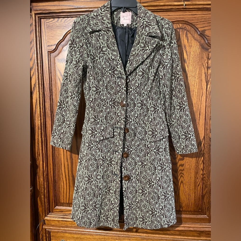 Young Essence Tapestry Trench Coat Green Brown